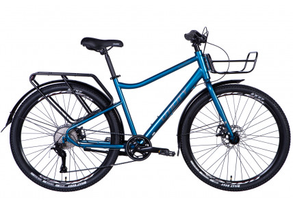 Велосипед  ST 27.5" Dorozhnik UTILITY DD CS рама-18,5" синий с багажником с корзиной  2024